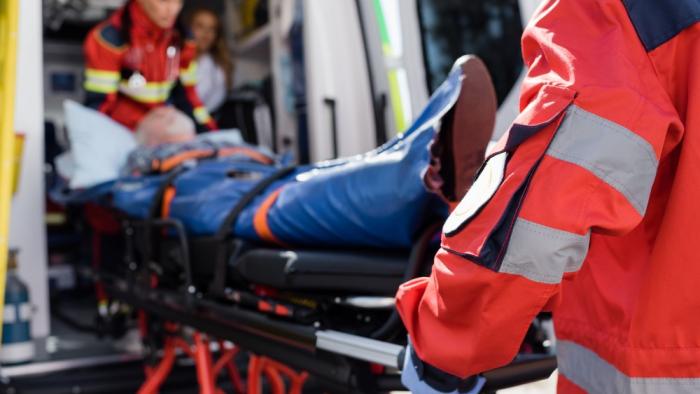 Injured person on an ambulance.